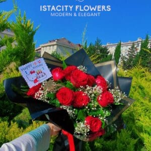 Romantik 20 Kırmızı Gül ve Beyaz Gypsophila Buketi